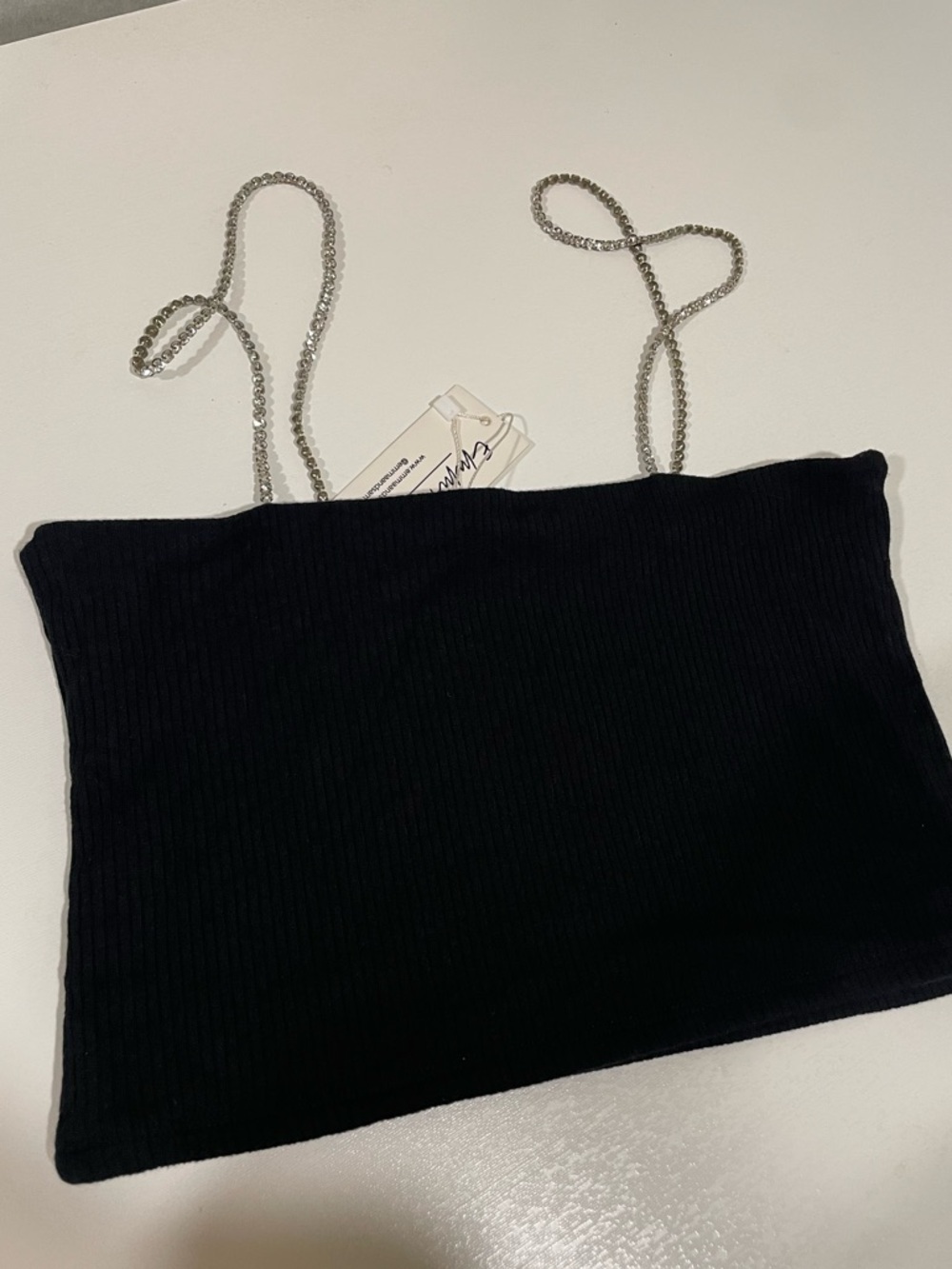 Emma & Sam Black Ribbed Crop Top with Crystal Straps - Picture 2 of 11